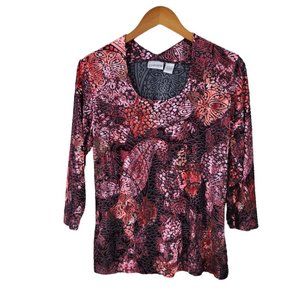 Chicos Velvet Burnout Top Size 1 Medium Romantic shirt Floral Paisley pink red